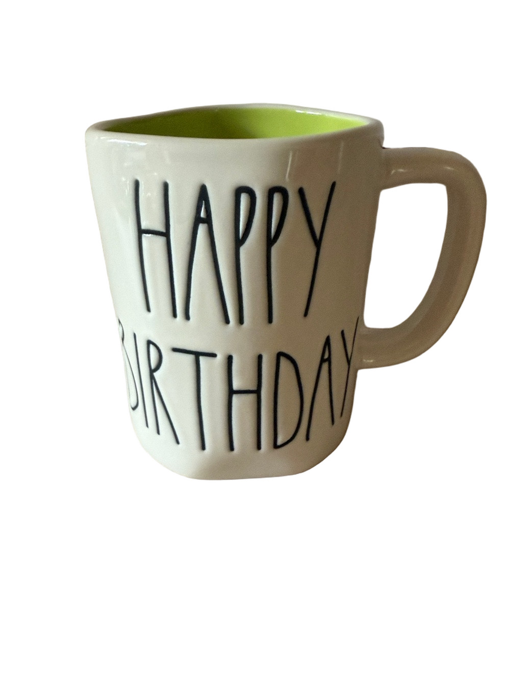 Rae Dunn Artisan Collection Happy Birthday Ceramic Mug Cream Green Interior